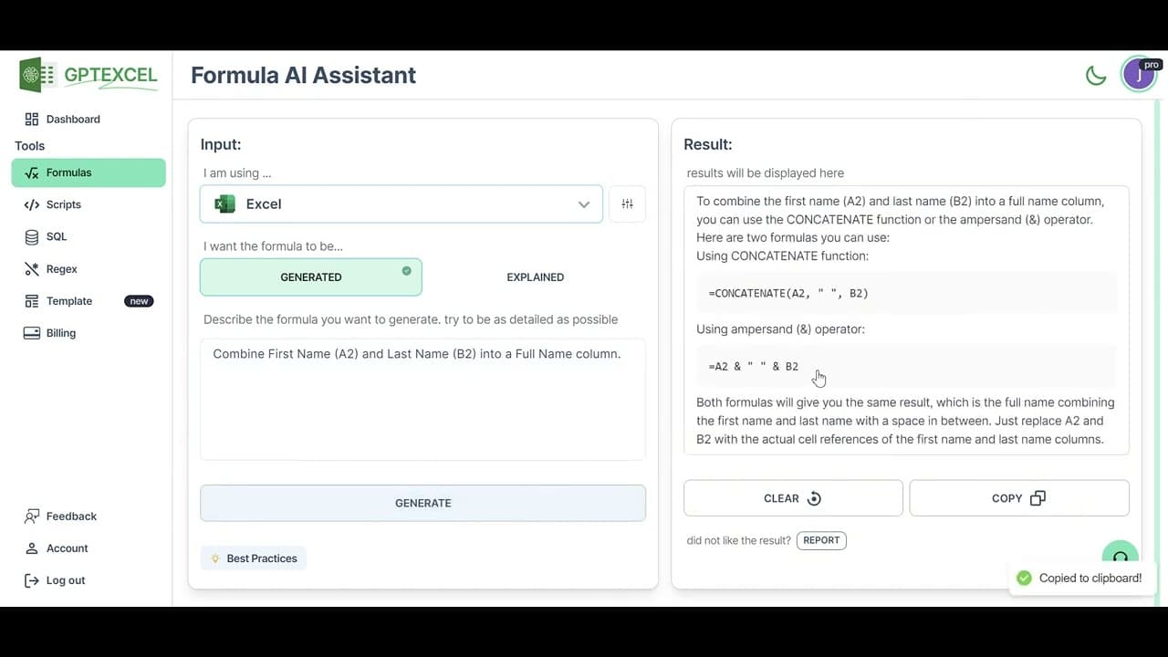 Generate Excel, Sheets and Airtable formula with AI https://gptexcel.uk #excel #ai